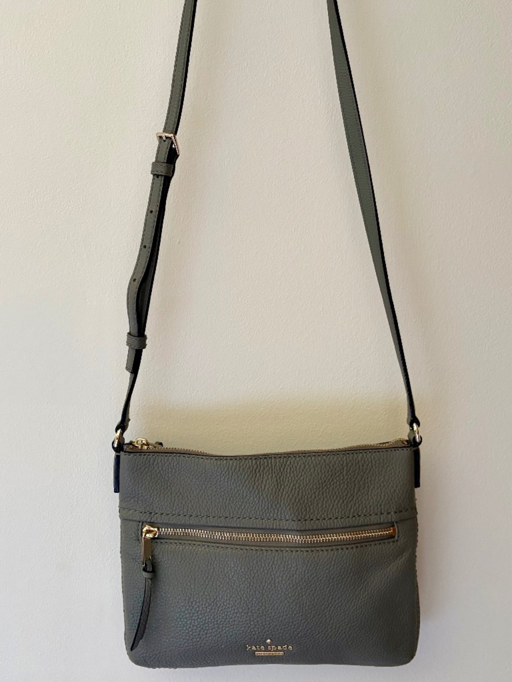 Kate Spade Gray Pebbled Leather Crossbody Bag Gold Hardware